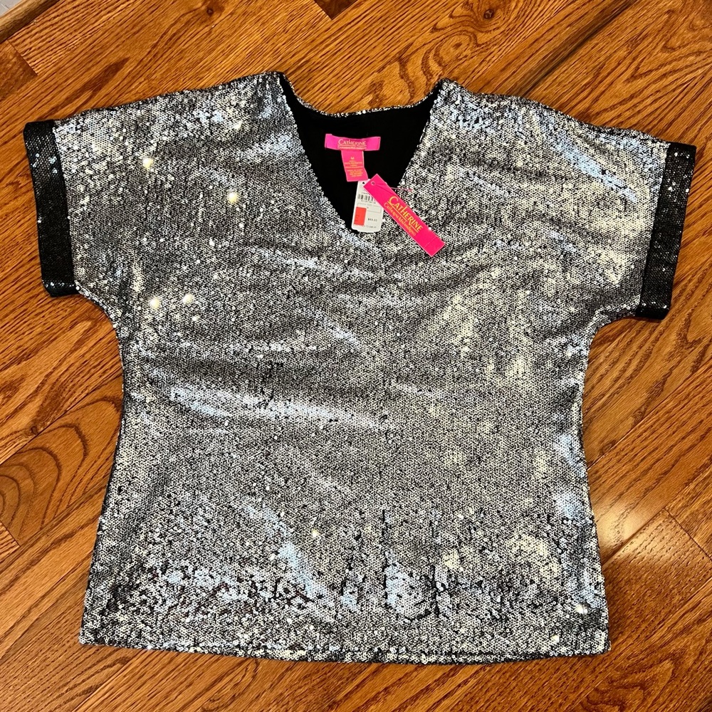 Catherine Malandrino short sleeved sequined top, NWT, M